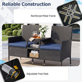 Tangkula Patio Loveseat | Outdoor Wicker 2-Seat Bench with Built-in Glass Side Table