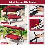 Tangkula 3 Person Porch Swing 2-in-1 Convertible Outdoor Swing with Adjustable Canopy