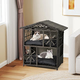 Tangkula 2-Story Rattan Cat House with Removable Soft Cushions