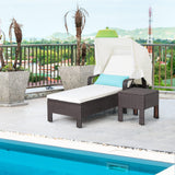 Tangkula Outdoor Chaise Lounge Chair and Table Set with Folding Canopy and Armrests