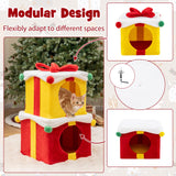 Tangkula 2 Gift Box Shaped Cute Christmas Cat House with Bow