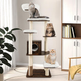 Tangkula Modern Wood Cat Tree, 69-Inch Cat Tower with Multi-Layer Platform, Cat Activity Tree with Sisal Rope Scratching Posts