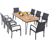 Tangkula 9 Pieces Patio Rattan Dining Set with Acacia Wood Table