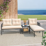 Tangkula 3 Piece L Shaped Patio Furniture Set, Outdoor Wicker Rattan Furniture Set with Thick Cushions
