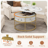 Tangkula Lift Top Coffee Table 31.5" Round Center Table with Hidden Compartment & Side Shelves