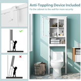 Tangkula Over The Toilet Storage Cabinet, Freestanding Bathroom Organizer with Double Tempered Glass Doors & Adjustable Shelf