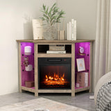 Tangkula Fireplace Corner TV Stand with LED Lights & Smart APP Control for 50 Inches TV