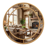 Tangkula 28" Gold Round Wall Mirror | Circle Decorative Modern with Beaded Frame for Living Room