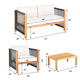 Tangkula Outdoor Wood Furniture Set with 2 Set Cushion Covers
