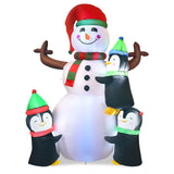 6ft Christmas Inflatable Snowman with Penguins, Quick Blow up Snowman w/ Bright Lights