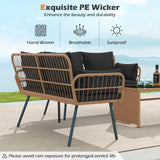 Tangkula Patio Wicker Loveseat Outdoor Rattan 2-Seat Cushioned Sofa