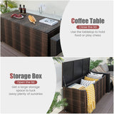 Tangkula 96 Gallon Deck Box, PE Wicker Outdoor Storage Box with 4 Wheels and Waterproof Zippered Liner