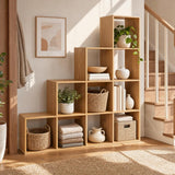 Tangkula 51.5" W 4-Tier Stepped Bookcase | 10-Cube Ladder Bookshelf