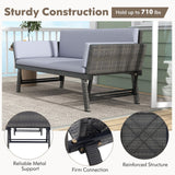Tangkula Outdoor Convertible Sofa Daybed with Adjustable Armrests, PE Rattan Patio Couch Furniture with Thick Cushions