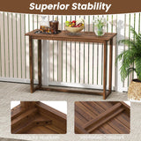 Tangkula 59 Inch Outdoor Bar Table Teak Wood Rectangle Patio Bar Height Pub Table with Slatted Top