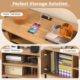 Tangkula 2-Door TV Stand with Charging Station for TVs up to 65”
