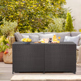 Tangkula 175 Gallon Outdoor Storage Box, Wicker Patio Deck Box with 2 Universal Wheels and Waterproof Zippered Liner