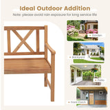 Tangkula Patio Acacia Wood Bench, 2-Person Outdoor Loveseat Chair