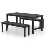 Tangkula 3 Pieces Outdoor HDPE Dining Table Set with 2 Benches