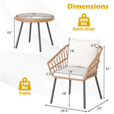 Tangkula 3 Piece Patio Bistro Set with Round Glass Table & Soft Cushions