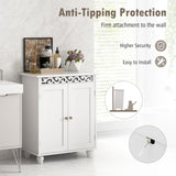 Tangkula Bathroom Floor Cabinet, Modern Carved Design Freestanding Storage Cabinet (White)