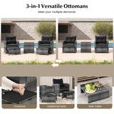 Tangkula 5 Piece Patio Rattan Furniture, Wicker Cushioned Chairs Set w/ 2 Ottomans & Tempered Glass Coffee Table