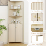 Tangkula 68 Inch Tall Corner Cabinet with 5 Shelves and 2 Fluted Doors for Bathroom