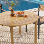 Round Outdoor Dining Table, Acacia Wood Dining Table - Tangkula