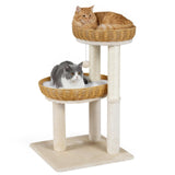 Tangkula 30 Inch Small Cat Tower with 2 Rattan Cat Baskets