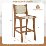 Tangkula Outdoor Natural Rattan Patio Teak Wood Barstool