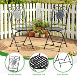 Tangkula Set of 2 Mosaic Foldable Outdoor Patio Chairs w/ Elegant Backrest