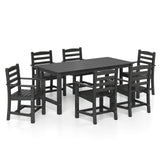Tangkula 7 Pcs Outdoor Dining Table Set 67” HDPE Weather-Resistant Patio Rectangle Table & 6 Armchairs w/Curved Seat