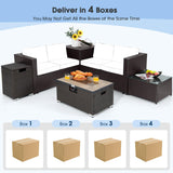 Tangkula 6 Pieces Patio Wicker Furniture Set with 32 Inches Propane Fire Pit Table and Tank Holder