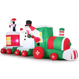 Tangkula 11.5 FT Christmas Inflatables Train Blow Up Santa Claus Driving Train