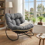 Tangkula Oversized Egg-Shaped Papasan Patio Rocker with Thick Cushion