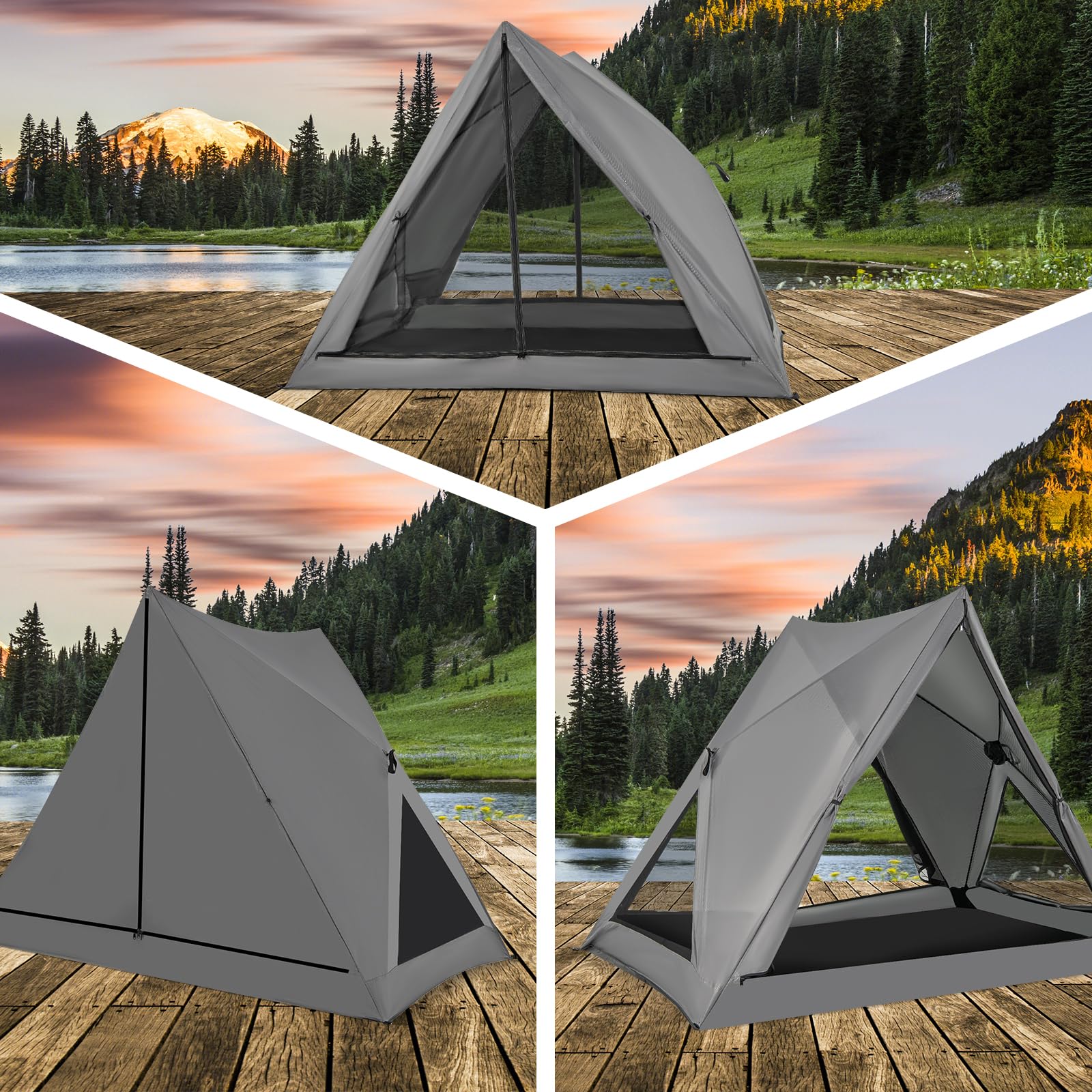 one way tent Tangkula Pop Up Camping Tent for 2-3 Person, 360° One-Way See-Through Backpacking Tent with Removable Rainfly