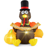 Tangkula 5 FT Thanksgiving Inflatable Turkey with Pumpkin, Blow up Decoration with LED Lights