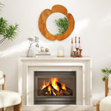 Tangkula Irregular Wall Mirror with Teak Wood Frame