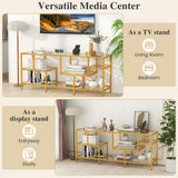 Tangkula Gold TV Stand for TVs up to 65”, 58” TV Console Table with Tempered Glass Shelves & Golden Metal Frame
