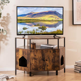Tangkula Corner Cat Litter Box Enclosure, Decorative Pet Cabinet Furniture with Open Shelf, 2 Entrances