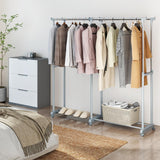 Tangkula Double Rod Clothes Rack Heavy-Duty Metal Garment Rack
