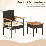 Tangkula 3 Piece Outdoor Wicker Conversation Furniture Set