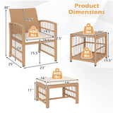 Tangkula 5 Piece Patio Wicker Conversation Set Includes 2 Armchairs, 2 Ottomans & 2-Tier Side Table