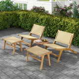 Tangkula Teak Wooden Chair, Mid Century Modern Accent Chair with Braided Rope Seat & Backrest
