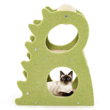 Tangkula Cute Cat Tree, Dinosaur-Shaped Cat Tower with Rotatable Sisal Scratching Ball (Green)