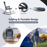 Outdoor Folding Rocking Chair, No Assembly Required, Foldable Rocker Recliner with Headrest