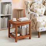 Tangkula Outdoor Side Table with Slatted Tabletop & Storage Shelf