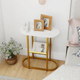 Tangkula 2-tier Industrial Oval Side Table with Mesh Shelf