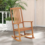 Tangkula Patio Wood Bistro Set, Outdoor 2pcs Rocking Chair & Folding Square Table Set with Slatted Seat & Tabletop