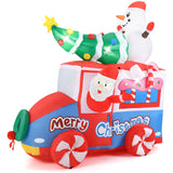 Tangkula 6 FT Christmas Inflatable Santa Claus Driving Car with Xmas Tree & Snowman